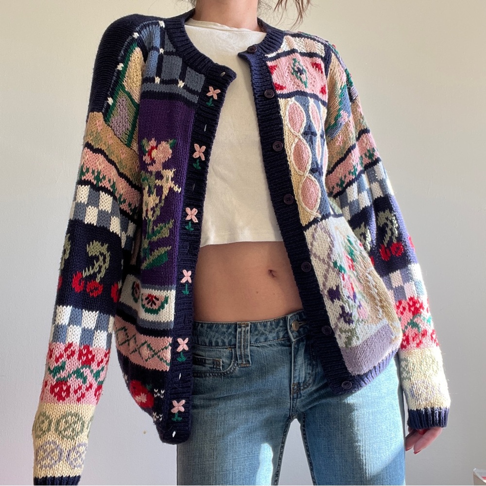 Vintage Knit Patterned / Patchwork Cardigan